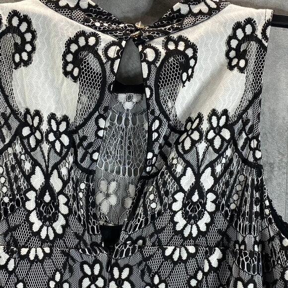 KENSIE Women's Black-White Sleeveless Halter Illusion Lace Embroidered Dress - Picture 4 of 11